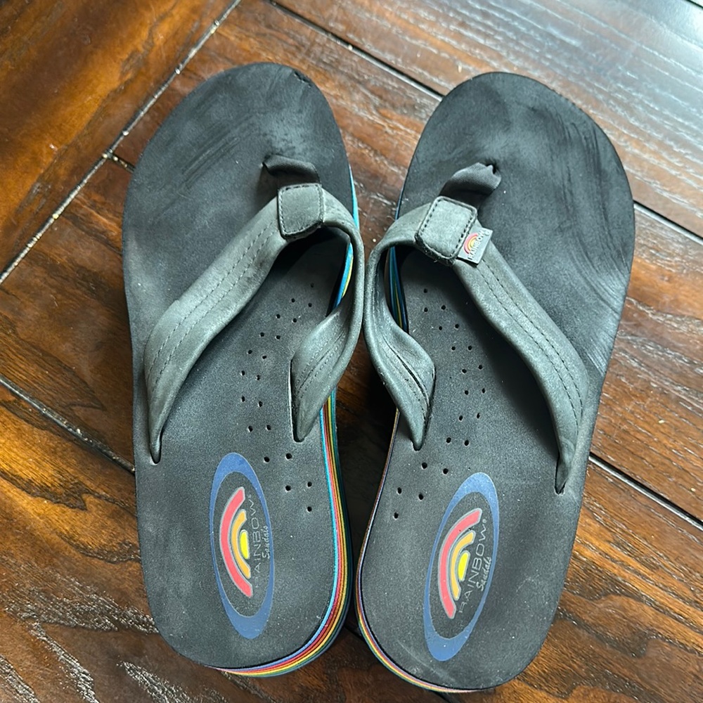 RAINBOW SANDALS elevated rainbow flip flops with leather straps!